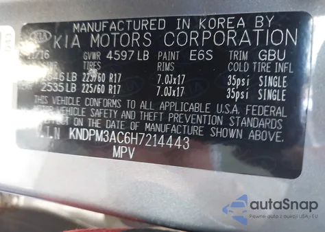 2017 Kia Sportage Lx из США, поврежденный, VIN KNDPM3AC6H7214443